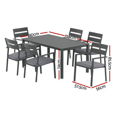 Gardeon Outdoor Dining Set 7 Piece Aluminum Table Chairs Setting Black