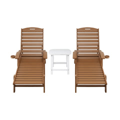 Gardeon Sun Lounge Lounger Table and Chairs Beach Chair HDPE Patio Outdoor Furniture Wheels Brown