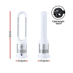 Devanti Bladeless Tower Fan Heater and Cooler 2in1 Portable Oscillation Fan for Bedroom Room Office Use White