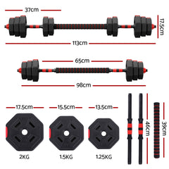 Everfit 20kg Adjustable Dumbbell Barbell Set Weight Plates Home Workout
