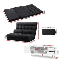 Artiss Sofa Bed Adjustable Floor Chair & TV Unit 120cm Entertainment Cabinet Set