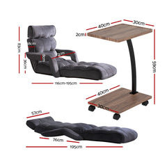 Artiss Floor Lounge & Coffee Table Set, Adjustable Recliner End Table w/ Wheels
