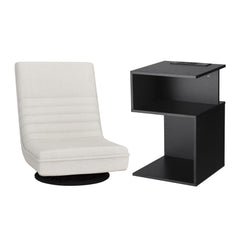 Artiss Swivel Floor Chair and Bedside Table with Charging Station Set