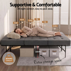 Giselle Single Folding Bed with Mattress Metal Frame Guest Bed 15cm Foam