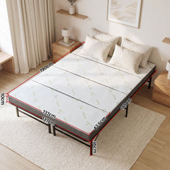 Giselle Double Folding Bed with Mattress 4 Fold Metal Frame Guest Bed Bamboo