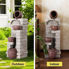 Gardeon Solar Fountain Water Feature Pot Outdoor Indoor 4-Tier Cascading Brown