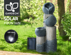 Gardeon Solar Water Feature Cascading Fountain 3-Tier Pot LED Lights 76CM Grey