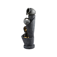 Gardeon Solar Fountain Water Feature Cascading Fountain 3-Tier Pot LED Lights 80CM Grey