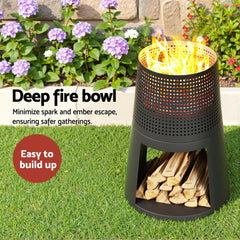 Grillz Fire Pit Deep Bowl Iron Outdoor Fireplace