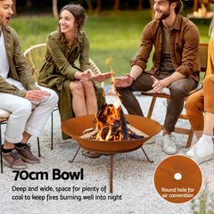 Grillz 70cm Fire Pit Rustic Iron Bowl Outdoor
