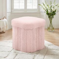 Artiss Storage Ottoman Foot Stool Foldable Pink - Free Delivery