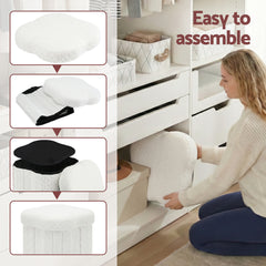 Artiss Storage Ottoman Foot Stool Foldable White - Free Delivery