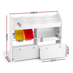 Keezi 3 Tiers Kids Bookshelf Storage Children Bookcase Toy Box Organiser Display White