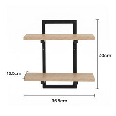 Artiss Set of 2 Floating Wall Shelf 2-Tier Wall-Mounted Display Ledge Wood & Metal