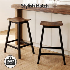 Artiss Bar Stools Set of 2 Kitchen Counter Stools Wooden Industrial Rustic Brown