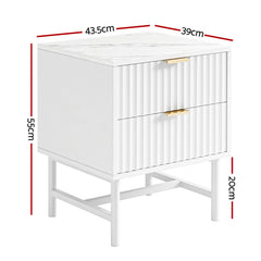 Artiss Bedside Table 2 Drawers - White