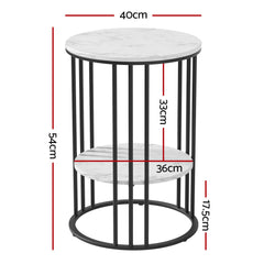 Artiss Set of 2 Side Table Coffee Table 2-Tier Round Marble Effect
