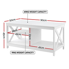 Artiss Coffee Table Storage Shelf White