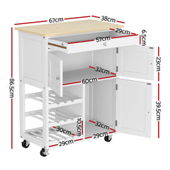 Artiss Kitchen Island Trolley Rolling Serving Cart Storage Cart Drawer Cupboard