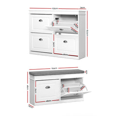 Artiss Shoe Cabinet Bench Set Flip Drawer Hallway Living Room White