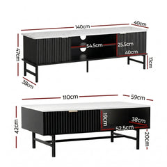 Artiss TV Unit & Coffee Table Set Storage Shelf Black
