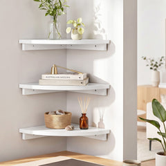 Artiss 3pc Corner Floating Wall Shelf Wall Mounted Display Rack Round Edge White
