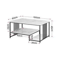 Artiss Coffee Table 100cm Faux Marble Finish Center Table 2-Tier Storage White&Black