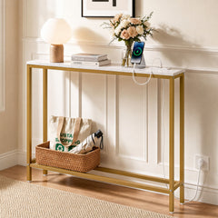 Artiss Console Table Entryway Hallway Display Desk Charging Station Marble Finish White & Gold