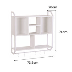 Artiss Floating Wall Shelf 6 Hooks Wall Mounted Storage Cubby Rack 73.5x74CM White