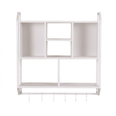 Artiss Floating Wall Shelf 6 Hooks Wall Mounted Storage Cubby Rack 73.5x74CM White
