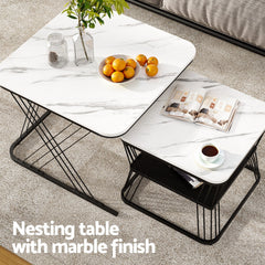 Artiss Nesting Coffee Table Set of 2 Marble Effect