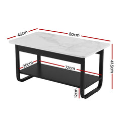 Artiss Coffee Table 2-Tier 80CM Marble Finish Shelf Black&White
