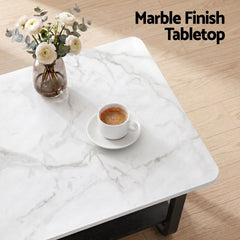 Artiss Coffee Table 2-Tier 80CM Marble Finish Shelf Black&White