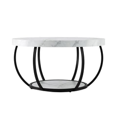 Artiss Coffee Table 2-Tier Marble Finish Round White&Black