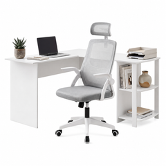 Artiss Home Office Desk and Chair Set, 136cm L Shaped Computer Desk with Shelves