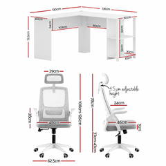 Artiss Home Office Desk and Chair Set, 136cm L Shaped Computer Desk with Shelves