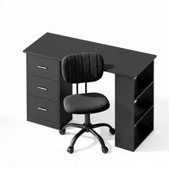 Artiss Office Desk & Chair Set 120cm Computer Desk with 3 Drawers & Open Shelves, Ergonomic Armless Office Chair with Wheels, Height Adjustable for Home Office Study