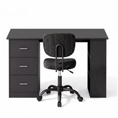 Artiss Office Desk & Chair Set 120cm Computer Desk with 3 Drawers & Open Shelves, Ergonomic Armless Office Chair with Wheels, Height Adjustable for Home Office Study