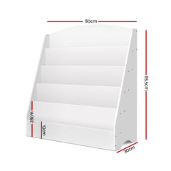Keezi 5 Tiers Kids Bookshelf Magazine Shelf Organiser Bookcase Display Rack White