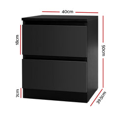 Artiss 2x Bedside Table 2 Drawers - PEPE Black