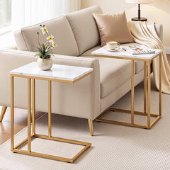 Artiss C Shaped End Table Set of 2 Coffee Table Side Table White & Gold