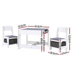 Keezi Kids Table and Chairs Set Play Activity Toys Storage Chalkboard Desk Grey