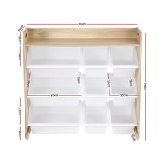Keezi Kids Toy Box 9 Bins Bookshelf Organiser Display Shelf Storage Rack Wooden