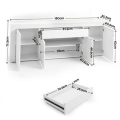 Artiss Buffet Sideboard Cabinet 180cm Cupboard Pantry Storage Drawer White DANA