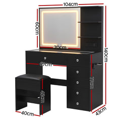 Artiss Dressing Table LED Vanity Desk Set Stool Black