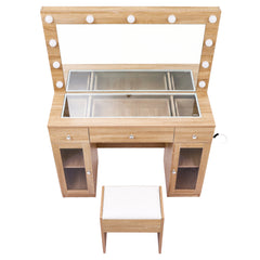 Artiss Dressing Table Vanity Desk Set LED Bulbs RGB Light Wood