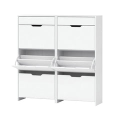 Artiss 2x Shoe Cabinet Organiser 3 Flip Drawer High Gloss White
