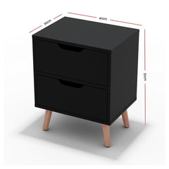 Artiss 2 x Bedside Table 2 Drawers - BODEN Black