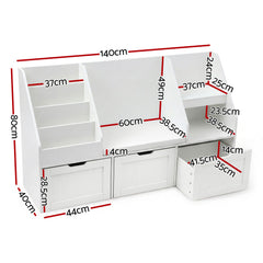 Keezi Kids Bookshelf Storage Organiser Toy Box Drawer Bench Seat Cabinet White