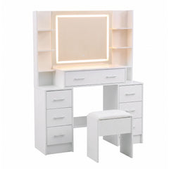 Artiss Dressing Table Vanity Desk Set Stool LED Charging Station White